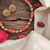 Vriksham Heritage Charm in Red & Gold Bloom Coral Bead Neckpiece-G20644